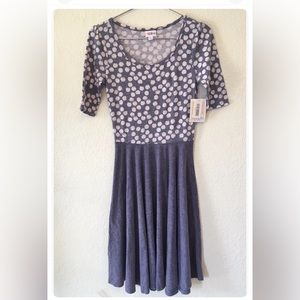 LuLaRoe Nicole Dress, Mid Length Sleeve, Dots heathered Gray